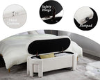 Kmax 50" Storage Ottoman Bench Modern Faux Fur Boucle Entryway Bench Comfy Upholstered End of Bed Bench for Hallway Entrance Bedroom Corner, White