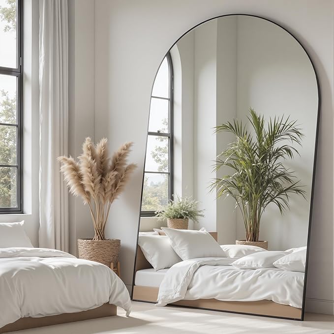 Suidia Arched Full Length Mirror, 72"x44" Floor Mirror Freestanding, Floor Standing Full Body Mirror with Stand for Bedroom, Hanging Leaning Mounted for Living Room Cloakroom, Black