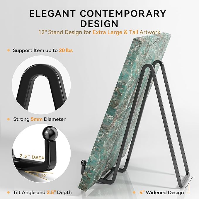 12 Inch Large Plate Stands for Display - Metal Picture Frame Easel Stands for Plates, Books, Platters, Plaques, Decor (2 Pack)
