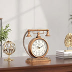 Vintage Table Clock, Desk and Shelf Decor Clock, Gold Antique Telephone Style Mantel Clocks, for Living Room, Farmhouse, Bedroom, Bedside, Gift (7.3" H x 7.3" W)