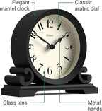 JONES CLOCKS® Saloon Mantel Clock | Traditional Double Scroll Design | Black | Contemporary Classic Style for Desk, Table, Shelf or Bedside