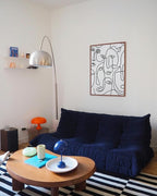 Abstract Face Pattern Wall Art Collage of Modern Faces Continuous Line Drawing 24x36 Inch Oak Wood Walnut Framed Artistic Aesthetic Print for Living Room