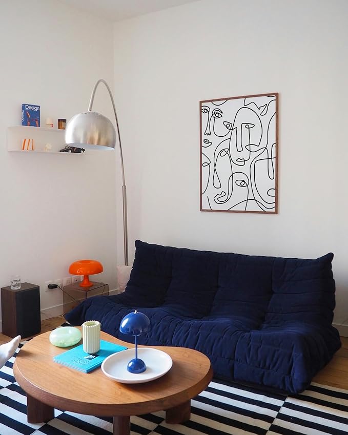 Abstract Face Pattern Wall Art Collage of Modern Faces Continuous Line Drawing 24x36 Inch Oak Wood Walnut Framed Artistic Aesthetic Print for Living Room