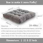 Sexysamba Square Floor Seat Pillows Cushions 22" x 22", Soft Thicken Yoga Meditation Cushion Pouf Tufted Corduroy Tatami Floor Pillow Reading Cushion Chair Pad Casual Seating for Adults & Kids, Grey