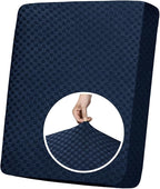 YEMYHOM Stretch Individual Cushion Covers Sofa Chair Seat Cushion Slipcovers Soft Couch Cover Replacement Large Checkered Furniture Protector with Elastic Bottom (1 Pc Cushion Cover, Navy)