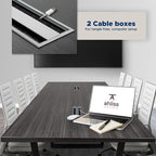 Sturdy Conference Table with Cable Management Grommets Modern Rectangle Office Meeting Table with Wood Tabletop and Metal Frame & Legs- Easy Assembly Boardroom Table (Grey, 8 Foot)