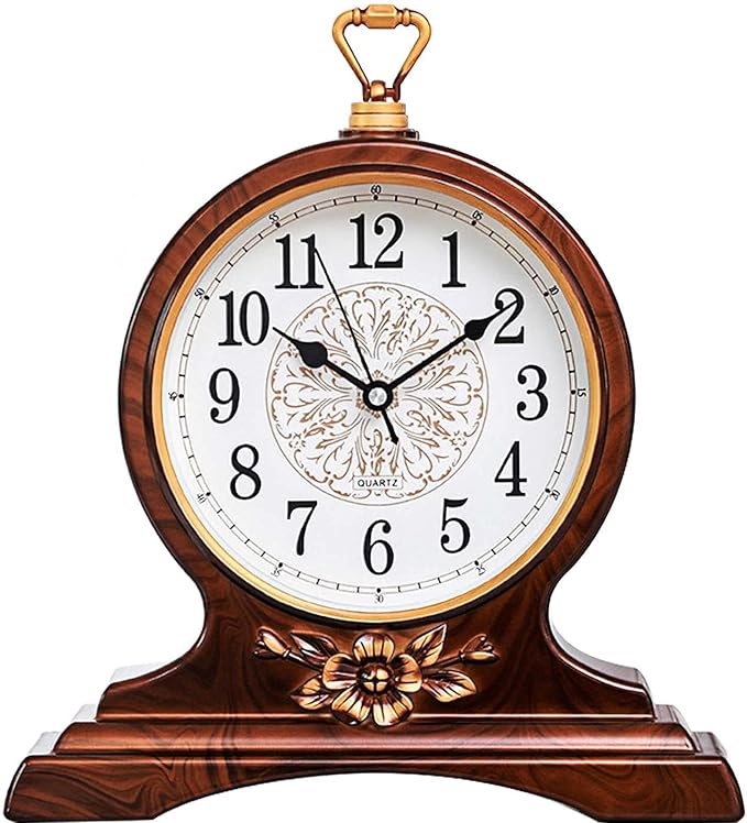 rnuie Desk Clock for Table Decor, Retro Mantel Clock Battery Operated for Fireplace Mantel, Living Room, Bedroom, Office, Desktop Decoration(Second Brown)