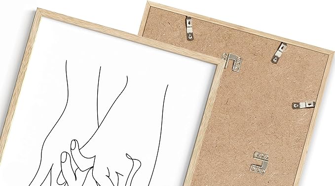Holding Hands Wall Art Interlocking Fingers Continuous Line Drawing Love Connection 12x16 Inch Oak Wood Beige Framed Modern Romance Print for Bedroom