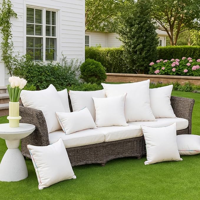 LEBO 18 x 18 Outdoor Waterproof Pillow Inserts - TPU Coated, Soft Fluffy Down Alternative Decorative Pillows for Patio Couch Sofa - White, Pack of 2