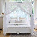 AIKASY Elegant Lace Princess 4-Poster Bed Canopy Mosquito Net - Romantic Wedding Bridal Bedroom Decor, Kids Room Bed Curtain for Women Adults - (White-4,Full)