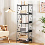 HOOBRO Bookshelf, 5-Tier Industrial Bookcase, Book Shelf Storage Organizer, Tall Bookshelf with Metal Frame for Living Room, Bedroom, Home Office, Kitchen, Black BB73SJ01