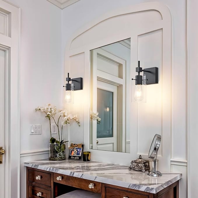SOLFART 1 Light Vintage Vanity Light Bathroom Light Fixture Over Mirror Wall Sconces Black Bathroom Lighting