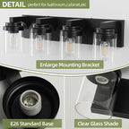 Bathroom Vanity Light, 4 Light Black Vanity Lights with Clear Glass Shade, Farmhouse Bathroom Vanity Lighting Fixtures Over Mirror for Living Room,E26