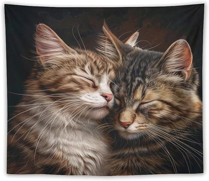 VUMIVI Cat Tapestry Adorable Animals Two Kittens Snuggling Together Vintage Print Realistic Design Tapestry Wall Hanging for Living Room Bedroom Dorm Classroom Aesthetic Decor W60xL50in