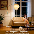 Lightdot Arc Floor Lamp for Living Room, Modern Standing Tall Lamps with Double Linen Lampshade, Tall Hanging Pole Lamp with Bulb Included for Bedroom Sofa Beside/Corner Decor - Grayish Green