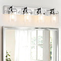 Vanity Light Fixture,4-Light Vanity Light for Bathroom,Chrome Bathroom Vanity Lighting Over Mirror with Square Clear Glass Shade for Restroom