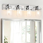 Vanity Light Fixture,4-Light Vanity Light for Bathroom,Chrome Bathroom Vanity Lighting Over Mirror with Square Clear Glass Shade for Restroom