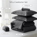 JOLLYVOGUE Twin XL Comforter Set, Ultra-Soft Bed in a Bag Twin XL Size 5 Pieces, Oeko-TEX Certified Bedding Set with Down Alternative Comforter, Sheets, Pillowcases & Shams, Dark Grey