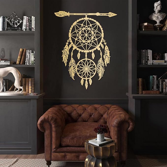 YDONVTI Dream Catcher Metal Wall Decor, Large Dream Catcher Wall Art, Metal Boho Wall Art, Feather Arrow Decoration, Native American Decor, for Bedroom(White, 30" L x 24" W/76x61cm)