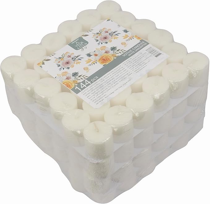 Welburn Veda&Co™ Votive Candles - Pack of 144, Upto 12 Hours Burn Time, 100% Fully Refined Paraffin Wax, Smokeless, Unscented, for Home Decor, Spa, Weddings, Birthdays, Holidays, Party (White)