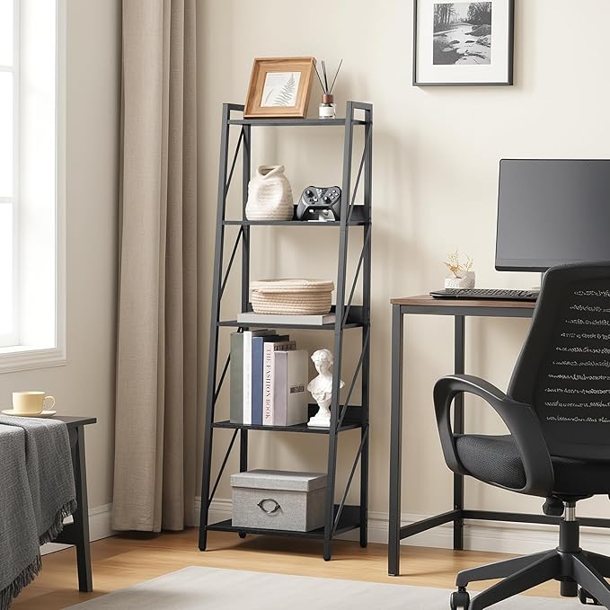 HOOBRO Ladder Shelf, 5-Tier Bookshelf, Corner Bookcase, Freestanding Storage Shelf Display Organizer, for Living Room, Bedroom, Home Office, Kitchen, Black BB305CJ01