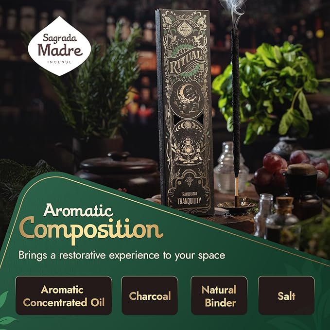 Ritual - Tranquility Incense Sticks, Creates a Serene Atmosphere, 6 Sticks, 9 Inches Each, Natural Incense with Aromatic Concentrated Oil, Charcoal, Natural Binder & Salt - 1 Hour Burn Time