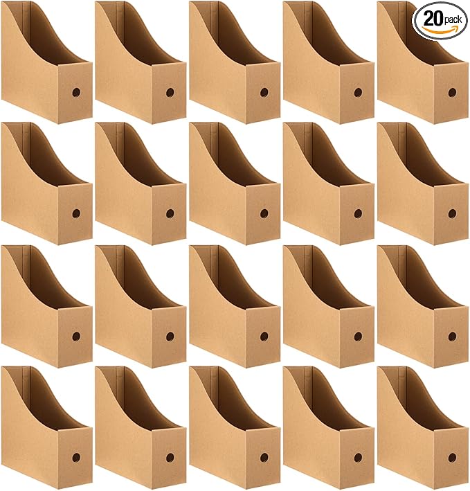 20 Pack Cardboard Magazine File Holders, Sturdy Book Bins for Classroom Library, 10.6'' ×10.2'' ×3.5'' Inch Vertical File Folder Box