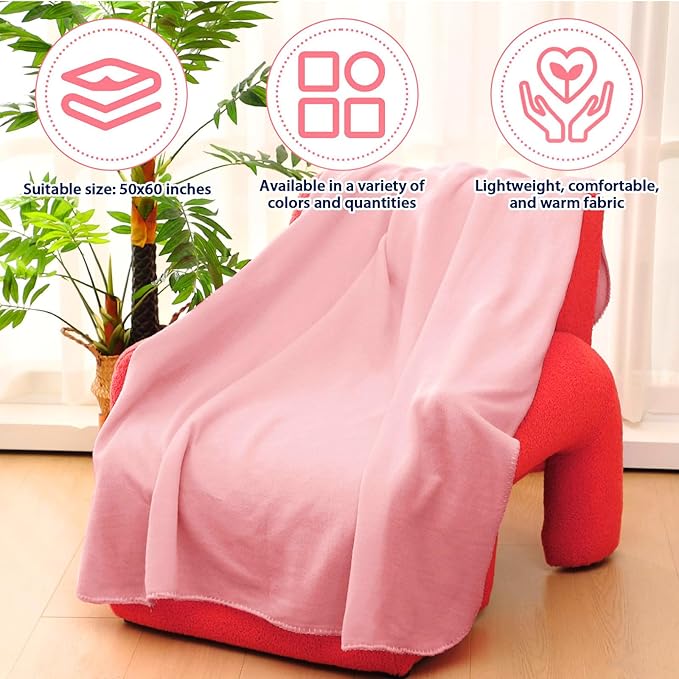 Newwiee 48 Pcs Fleece Throw Blankets Bulk 50'' x 60'' Oeko-tex Standard 100 Certified Spring Outdoor Wedding Guest Blankets Lightweight for Sleepover Donation Lap Pet Sofa Home (Rose Pink)