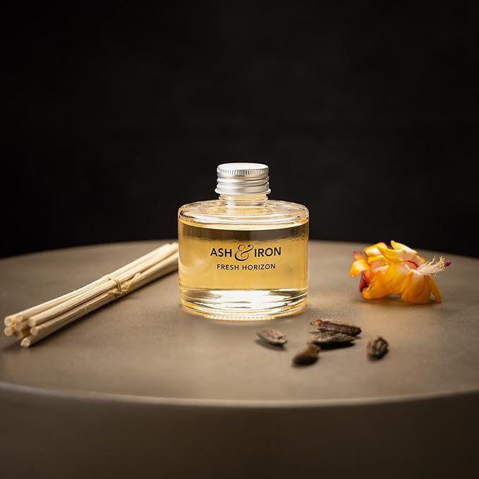Luxury Reed Diffuser for Home & Bathroom – Ash & Iron Fresh Horizon, Crisp Alpine Air & Cactus Blossom, 125 mL, 3–5 Month Duration