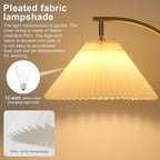 Unique Arc Floor Lamp, Bright 12W Three-Color Dimming, 14-inch Pleated Lampshade, Brass Gold Light Pole, Living Room Corner Bedroom Bedside Office Standing Reading Lamp, Modern Home Decor Tall Light