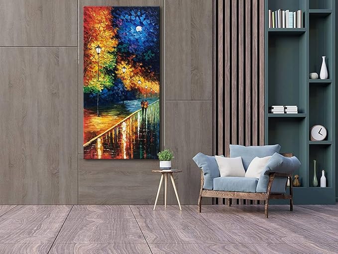 Alenoss Hand Painted Vertical Abstract Large Canvas Wall Art 48x24 Inches Oil Paintings on Canvas Blue Artwork for Wall Home Decorations Wall Décor