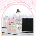 Shimeyao 2 Pcs Pink Magnetic Bulletin Board for Tabletops with 8 Magnets 12 x 8.5 Inch Memo Display Easel Stand for Home Office School Kitchen Table Supplies (Arched)