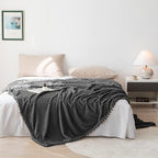 DISSA Fleece Blanket Throw Size – 51x63, Dark Grey – Soft, Plush, Fluffy, Fuzzy, Warm, Cozy – Perfect Throw for Couch, Bed, Sofa - with Pompom Fringe - Flannel Blanket Throw Blanket