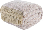 EMME Soft Sherpa Fleece Blanket with Tassel, Reversible Plush Fluffy Large Blanket, Light Weight Warm Decorative Boho Blanket Cover for Sofa, Couch, Bedroom,Travel(Tassel Khaki,60"x80")