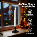 Homemory Real Wax Window Candles with Remote Timer Dimmer, Flameless Taper Candles with Holders, Christmas Candle for Window Battery Operated, LED Candlesticks for Home Holiday Decor,6 Pcs Ivory
