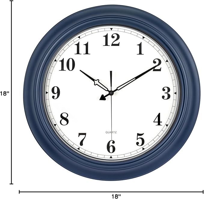 18 Inch Large Wall Clock, Battery Operated Silent Non-Ticking Indoor Outdoor Clock, Vintage Decorative Analog Metal Wall Clock for Living Room, Kitchen, Office, Patio - Blue