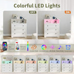 GarveeLife Small Dresser with 3 Drawers, Wood Dresser with Charging Station and LED Lights for Bedroom Closet Bedside, Modern Wooden Chest of Drawers for Living Room, Hallway, White