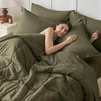 JOLLYVOGUE King Comforter Set, Ultra-Soft Bed in a Bag King Size 7 Pieces, Oeko-TEX Certified Bedding Set with Down Alternative Comforter, Sheets, Pillowcases & Shams, Olive Green