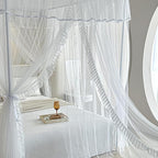AIKASY 4 Corners Post Ruffle Princess Bed Canopy Curtain - Double Layer Cozy Drape Netting with 4 Openings - Elegant Mosquito Net for Girls and Adults Bedroom Decoration (White, Twin)