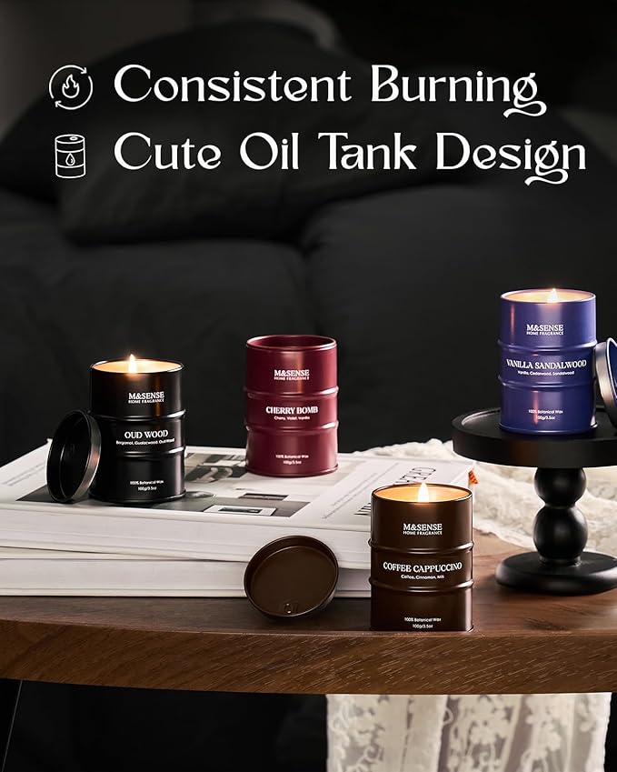 Valentine Candles, Winter Candles Set | Holiday Scented Candles Gift Set | 4 Pack Candles for Home Scented Candle,Cherry Vanilla Oud Sandalwood Coffee Candle,Gift Set for Women and Men,Soy Wax 14 oz