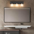 Vanity Light Fixture,3-Light Vanity Light for Bathroom,Matte Black Bathroom Vanity Lighting Over Mirror with Square Clear Glass Shade for Restroom