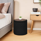 13" Foldable Boucle Round Storage Ottoman,Space-Saving Footrest/Seating/Coffee Table for Small Apartments,Dorms & Bedrooms-Black