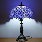 Tiffany Style Table Lamp Vintage Stained Glass Desk Lamp Deep Blue Purple Wisteria Bedside Reading Light Decor Bedroom Living Room Home Office D12 xH18