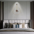 Modern Wall Clock, Large 21.7''×28.7'', Walnut Dial, Silent Non-Ticking Metal Clock for Home Decor, Gold