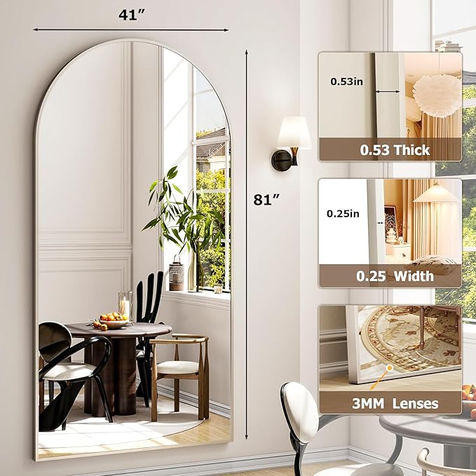 41"x81" Extra Large Arched Full Length Mirror - Leaning Mirror Arch Wall-Mounted Mirrors - Aluminum Alloy Frame Modern Simple Home Decor - for Living Room Bedroom Cloakroom