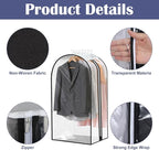 Clear Garment Bags for Hanging Clothes Gusseted Storage Covers PEVA Material Breathable Side Zipper Closet Organizer for Dresses Coats Suits 4 Pack 40" x 24" x 10"