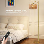 Glass Floor Lamp for Living Room,Bedroom,Gold Dimmable Standing Lamp with Remote,Mid Century Modern Brass Tall Lamp Boho Vintage Retro Floor Lamps Arc Amber Flower Floor Light Lamp Bohemian