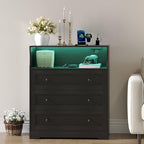37.2" 3-Drawer Dresser with LED Lights & Charging Station, Wood Chest of Drawers with Open Space, Bedroom Closet Organizer for Living Room, Entryway, Bedside Storage, Black