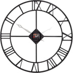 24 Inch Wall Clock, Large Roman Numerals Wall Clocks Battery Operated, Slient Vintage Skeleton Black Metal Indoor Outdoor Clocks for Living Room, Bedroom, Kitchen, Dining Room, Patio Decor