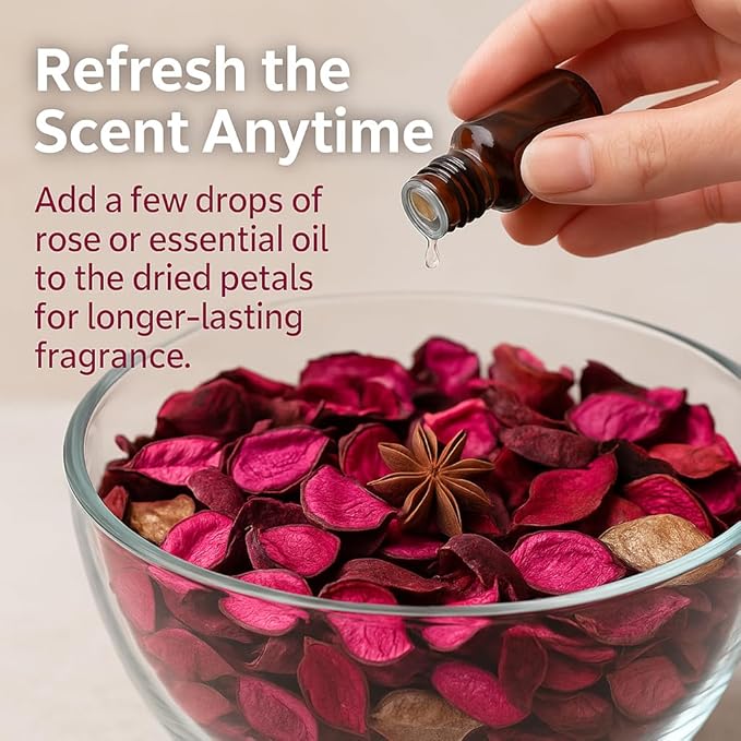 Rose Scented Potpourri Bags – 2 Large Packs, 8.4 oz Total – Dried Petals & Botanicals for Bowls & Vases – Long-Lasting Aroma for Home Décor, Office, Bathroom, Gift Use